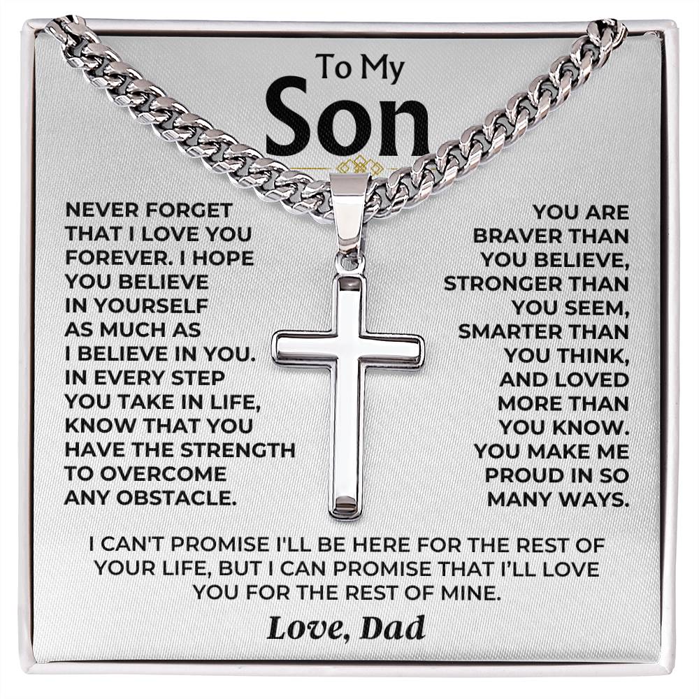 Jewelry To My Son - Love Dad - Artisan Cross on Cuban Link Chain - Gift Set - SS542D