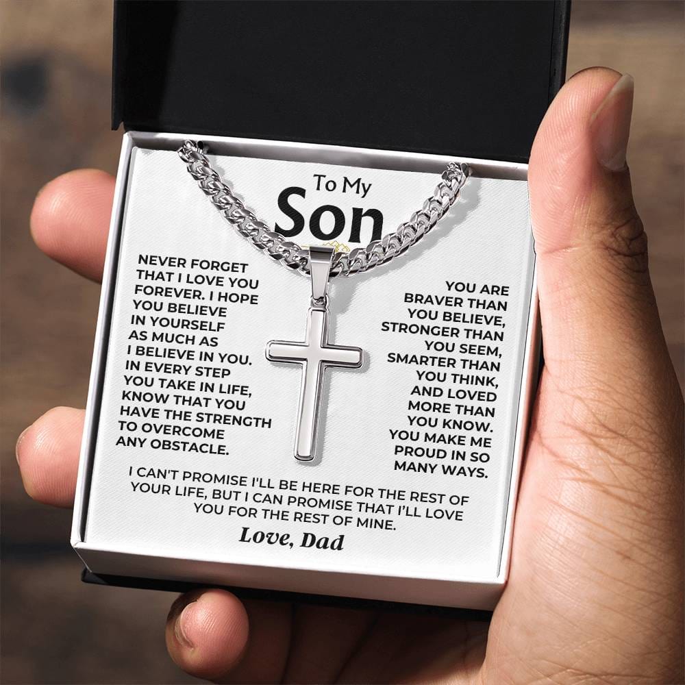 Jewelry To My Son - Love Dad - Artisan Cross on Cuban Link Chain - Gift Set - SS542D