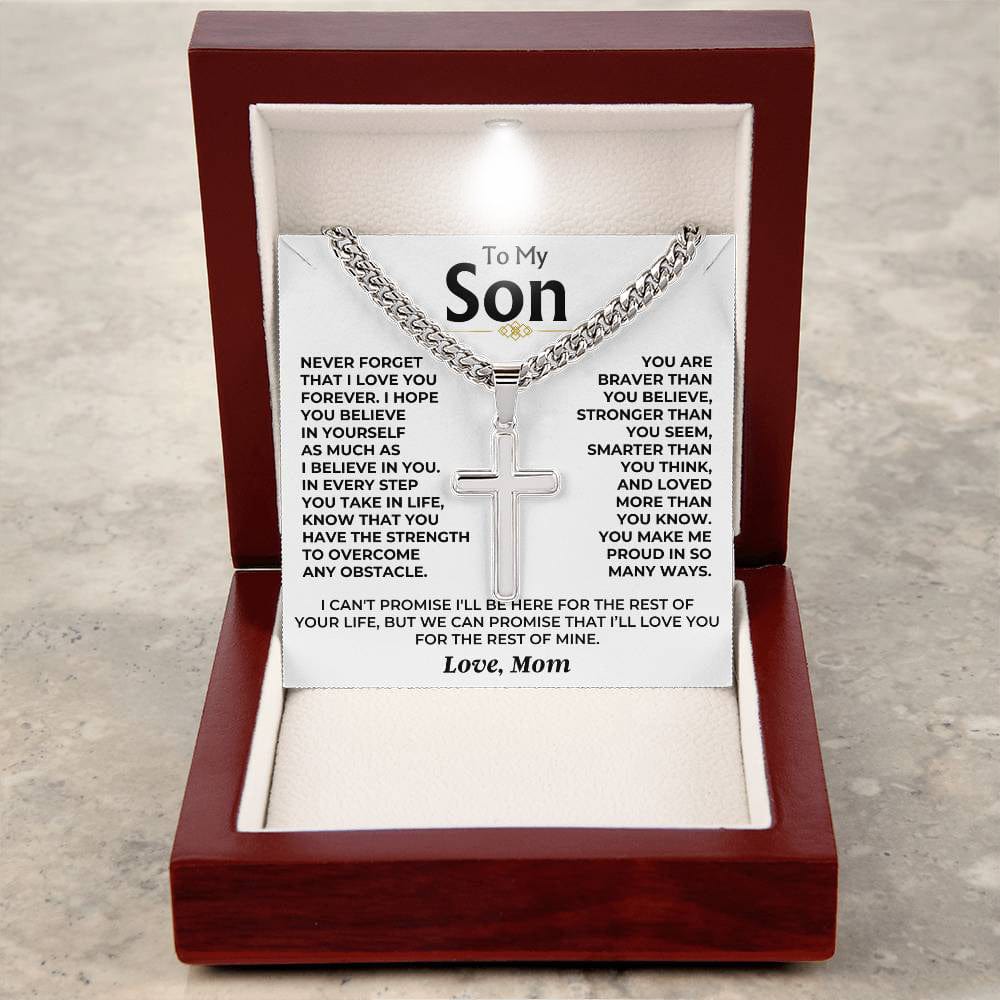 Jewelry To My Son - Love Mom - Cuban Link - Artisan Cross - Gift Set - SS542SM