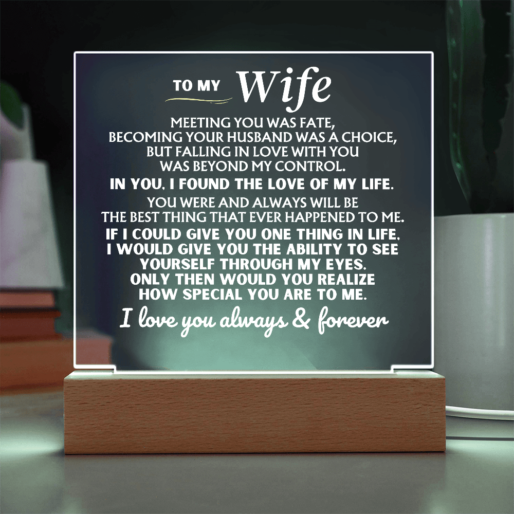 Jewelry To My Wife "I Love You Always & Forever" Acrylic Plaque with LED-Lit Wood Base - AC53