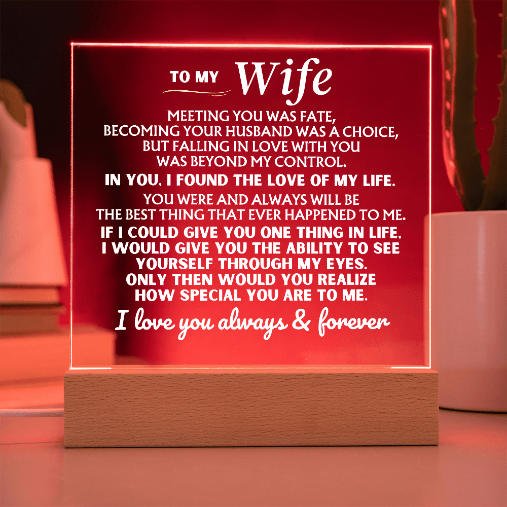 Jewelry To My Wife "I Love You Always & Forever" Acrylic Plaque with LED-Lit Wood Base - AC53