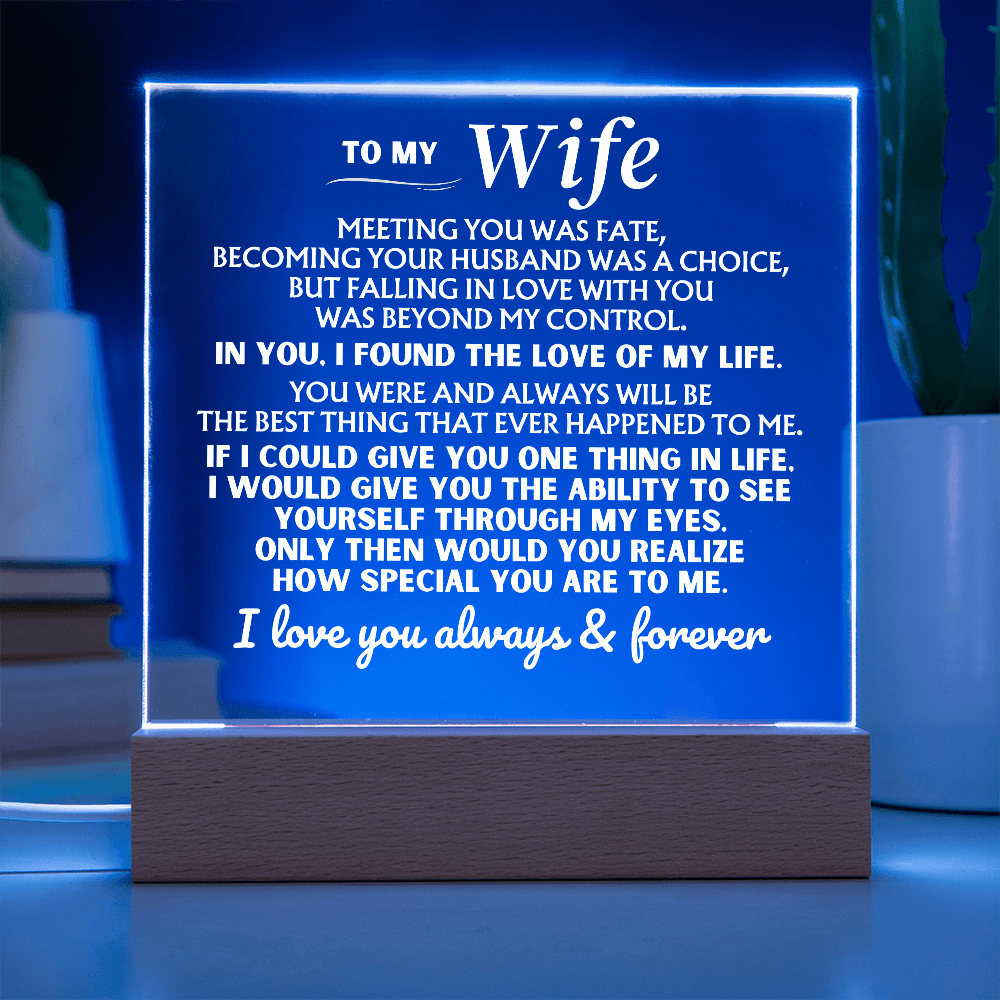 Jewelry To My Wife "I Love You Always & Forever" Acrylic Plaque with LED-Lit Wood Base - AC53