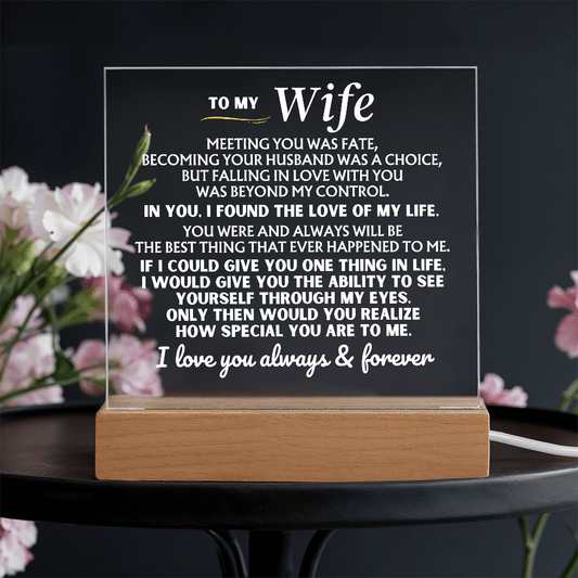 Jewelry To My Wife "I Love You Always & Forever" Acrylic Plaque with LED-Lit Wood Base - AC53