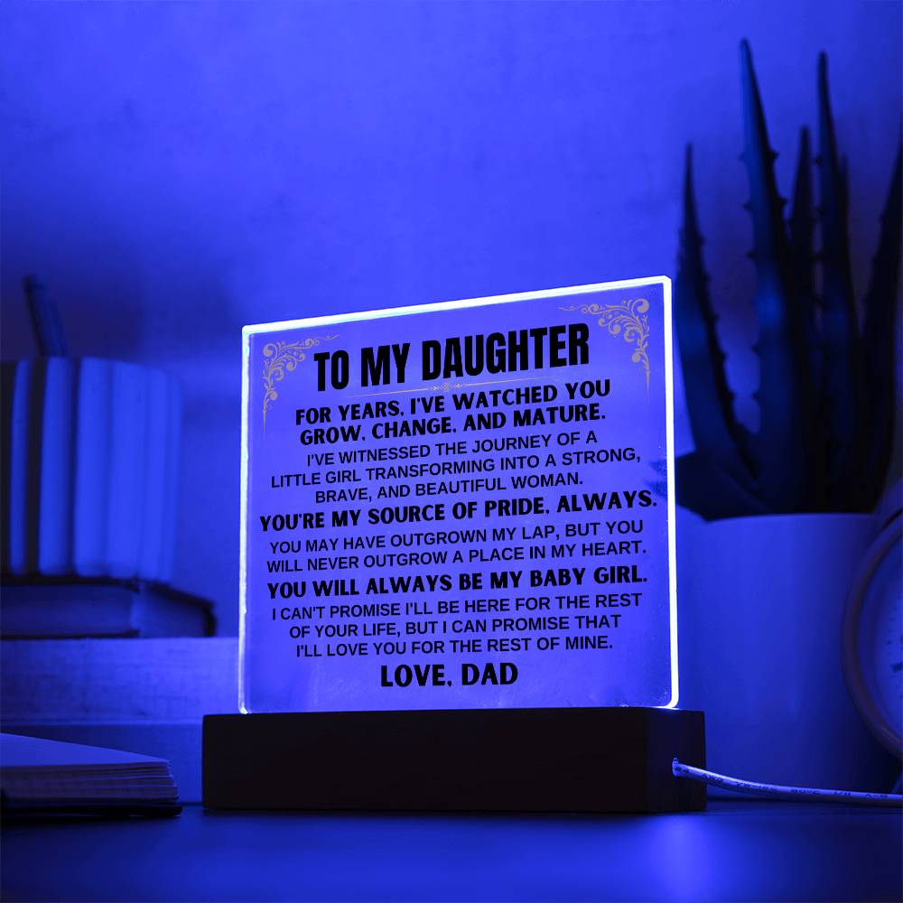 Jewelry Unique Gift for Daughter from Dad - Acrylic Plaque with LED-Lit Wooden Base - AC34