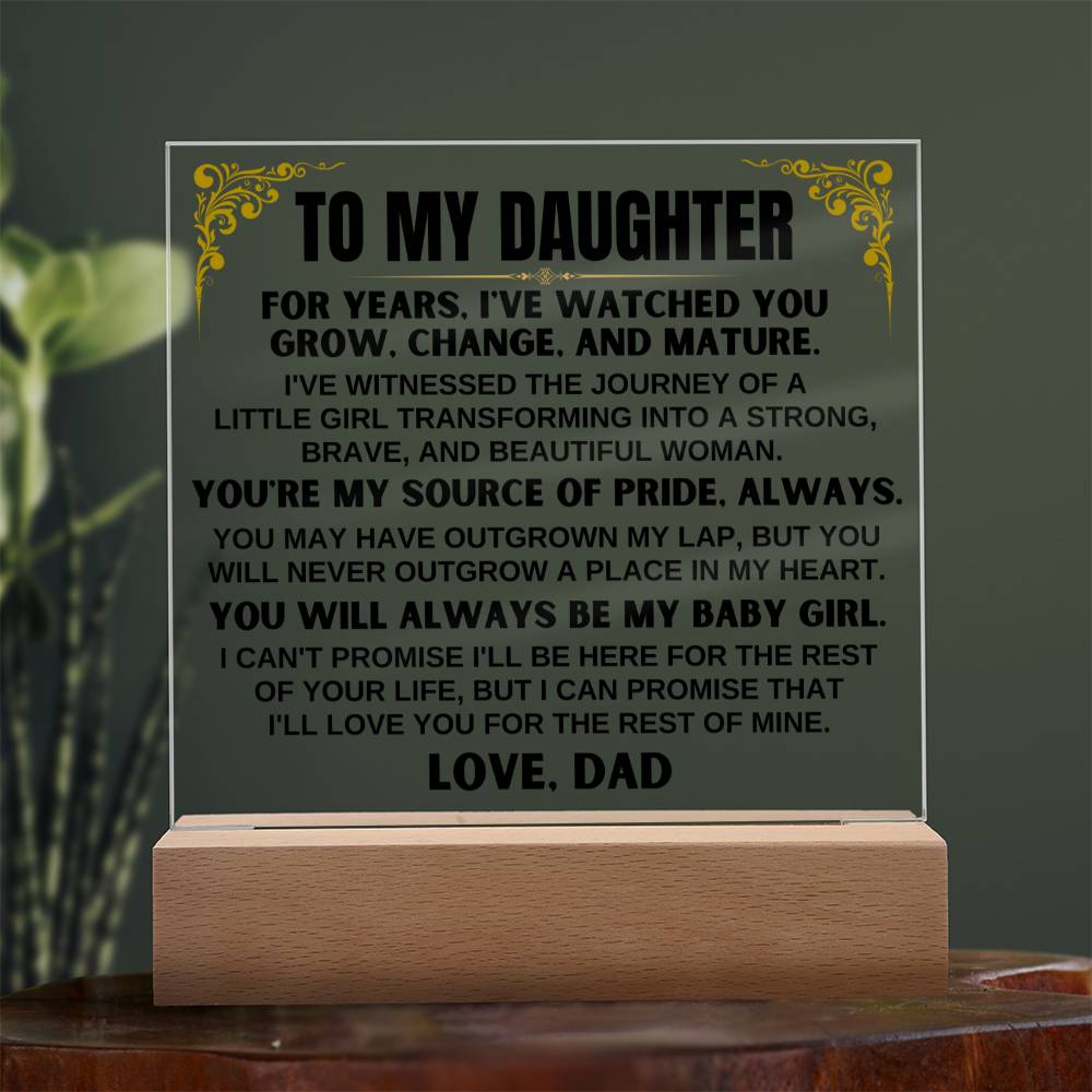 Jewelry Unique Gift for Daughter from Dad - Acrylic Plaque with LED-Lit Wooden Base - AC34