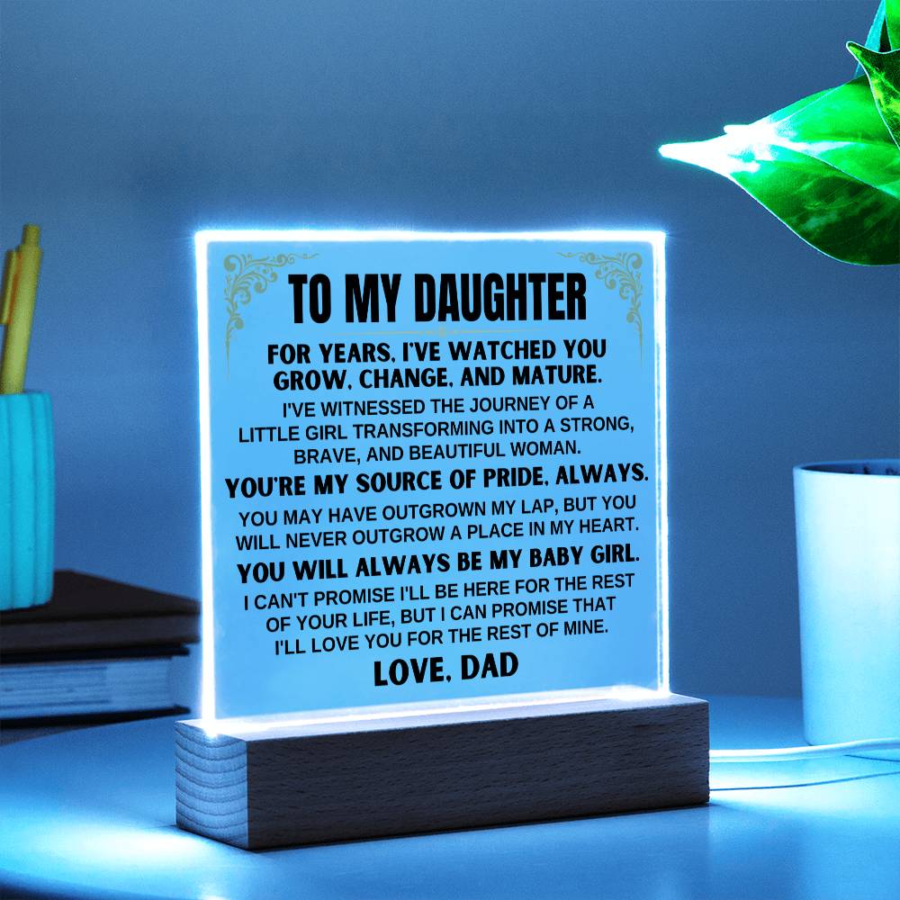 Jewelry Unique Gift for Daughter from Dad - Acrylic Plaque with LED-Lit Wooden Base - AC34