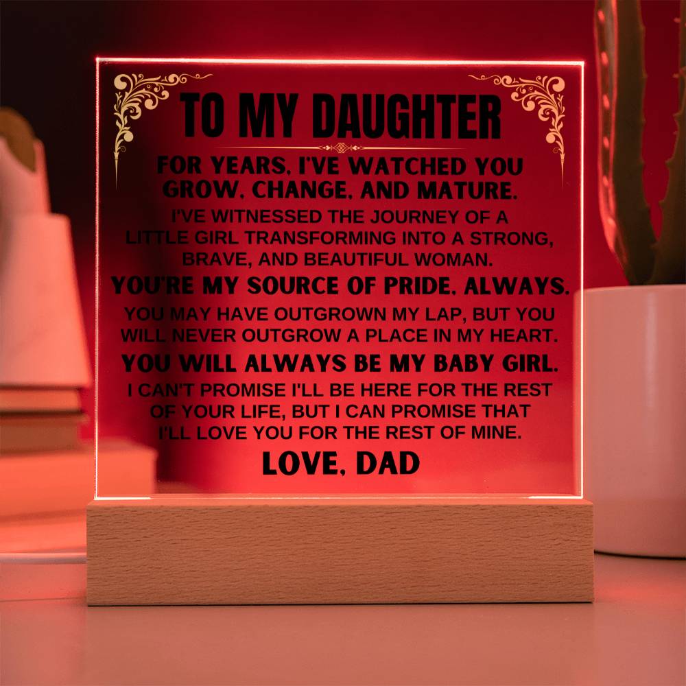 Jewelry Unique Gift for Daughter from Dad - Acrylic Plaque with LED-Lit Wooden Base - AC34