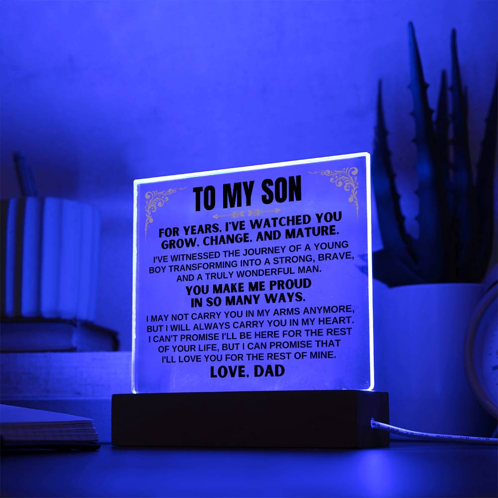 Jewelry Unique Gift for Son from Dad - Acrylic Plaque with LED-Lit Wooden Base - AC35D