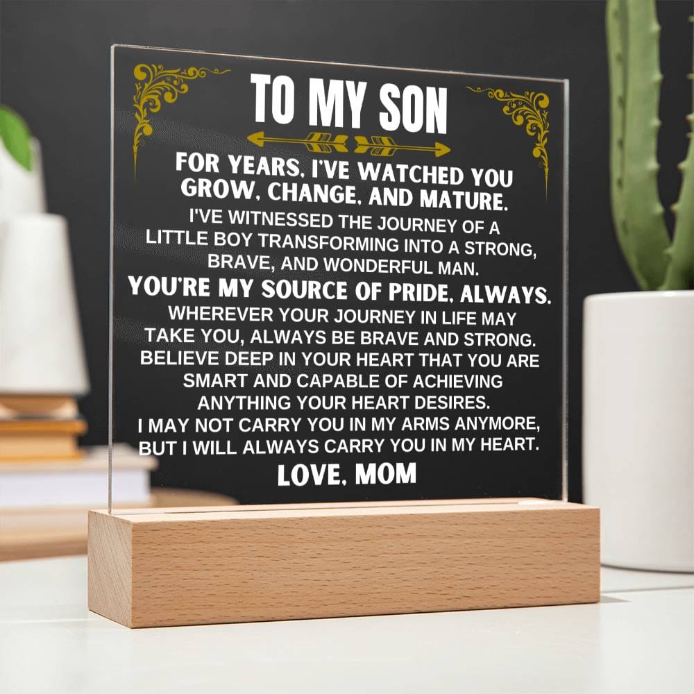 Jewelry Unique Gift for Son from Mom - Acrylic Plaque with LED-Lit Wooden Base - AC32W