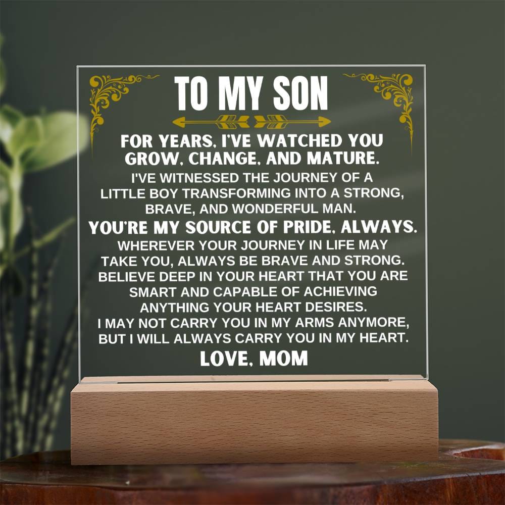 Jewelry Unique Gift for Son from Mom - Acrylic Plaque with LED-Lit Wooden Base - AC32W