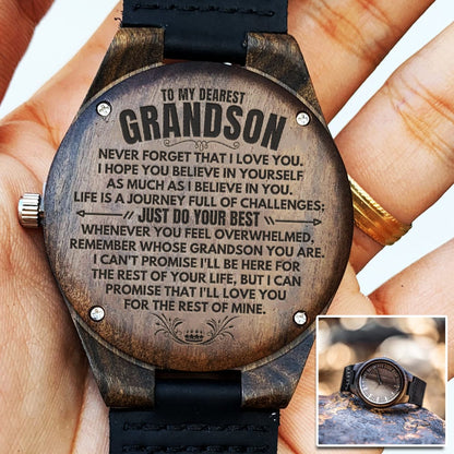 Watches To My Dearest Grandson - Engraved Wood Watch - SS482G