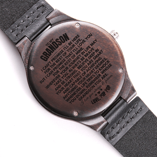 Watches To My Grandson - Love, PopPop - Engraved Wood Watch - SS146POP