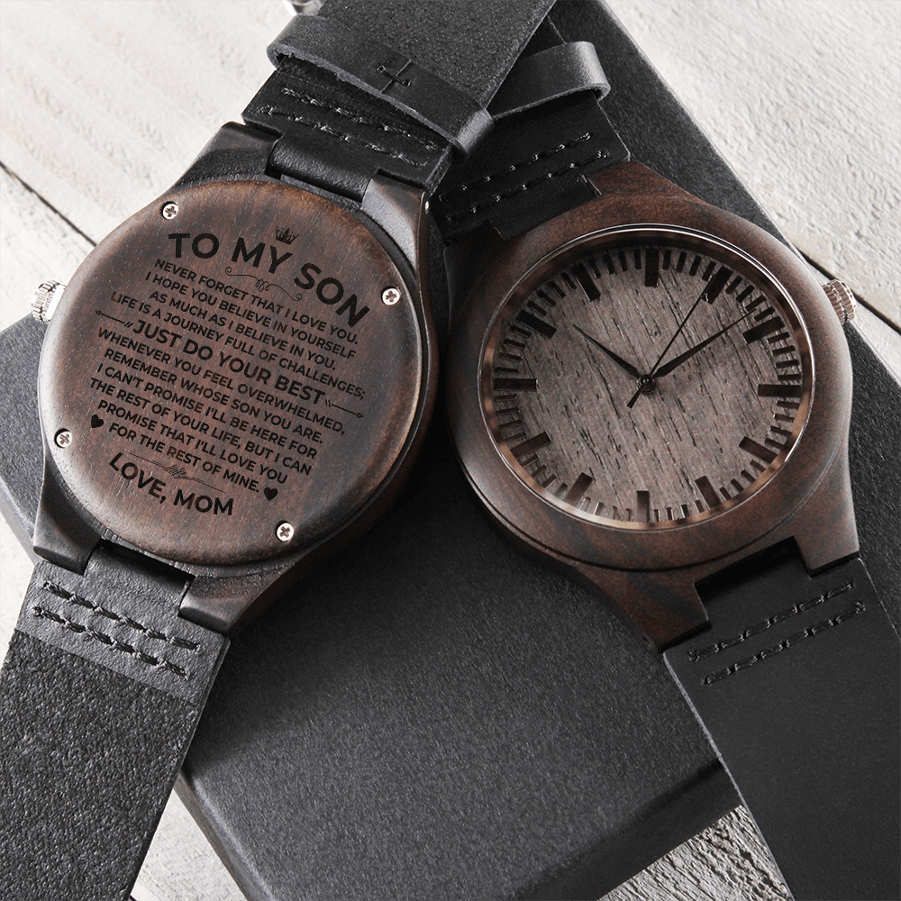 Watches To My Son - Love, Mom - Engraved Wood Watch - SS482M-V2