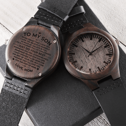 Watches To My Son - Love, Mom - Engraved Wood Watch - SS482M-V2