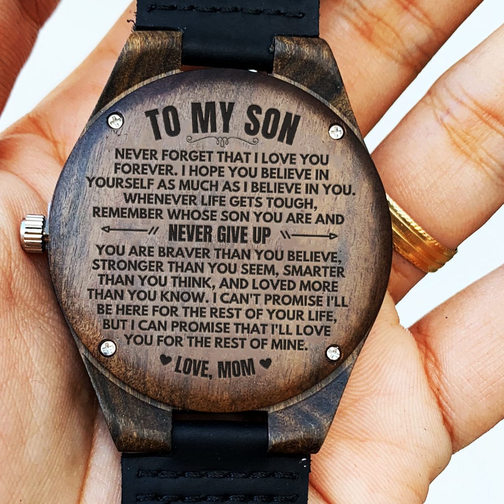 Watches To My Son - Love, Mom - Engraved Wood Watch - SS492