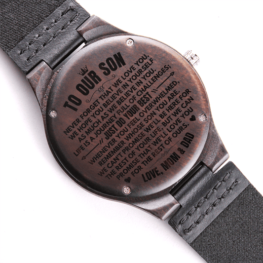 Watches To Our Son - Love, Mom & Dad- Engraved Wood Watch - SS482MD