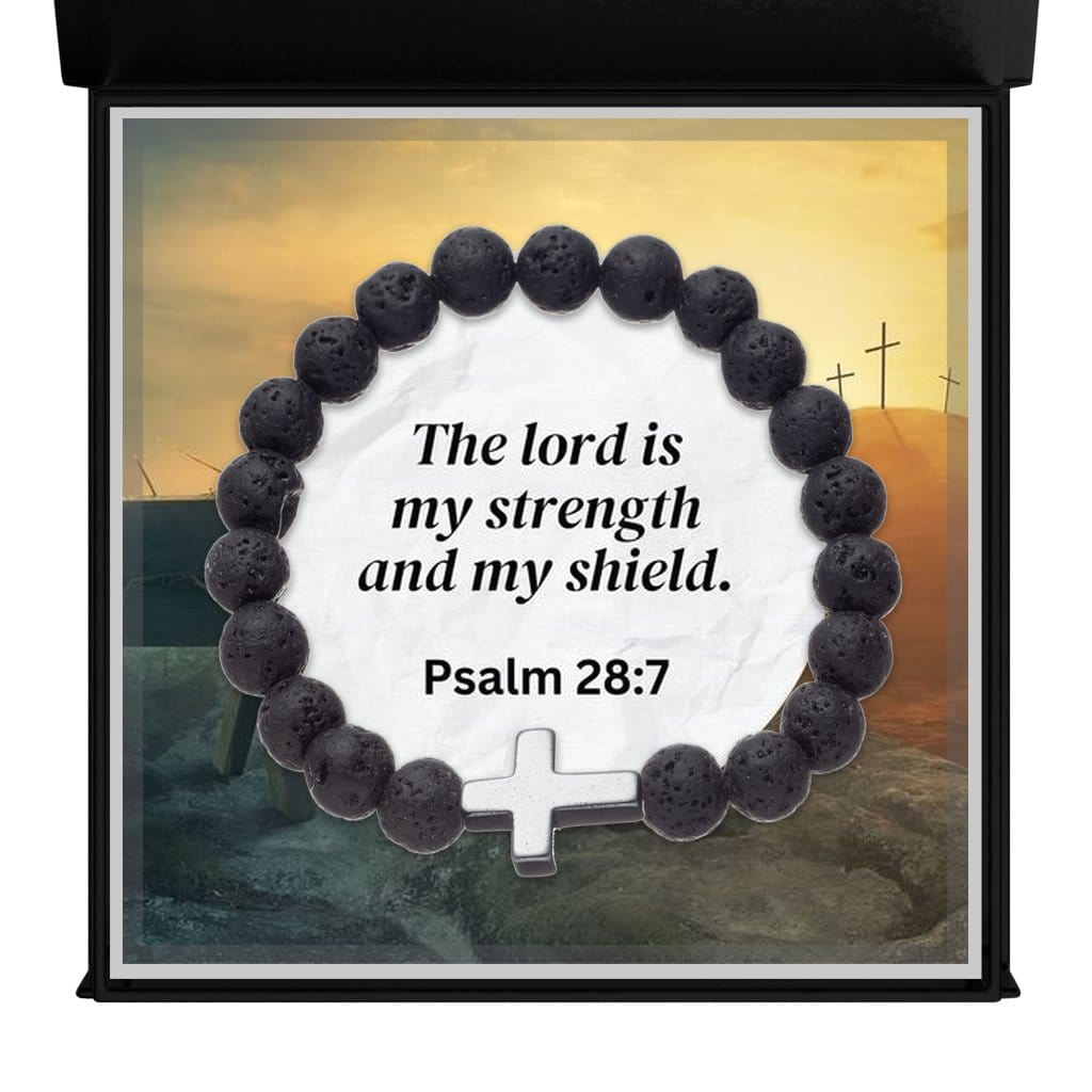 2 Samuel 22:33 - Faith Cross - Volcanic Stone Bead Unisex Bracelet (AS02)