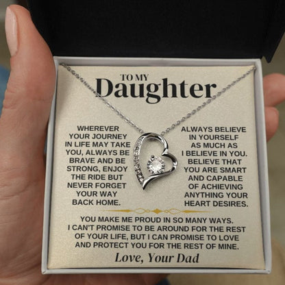 "To My Daughter" Necklace - Silver Flower Pendant Gift For Daughter From Dad, With CZ Stone