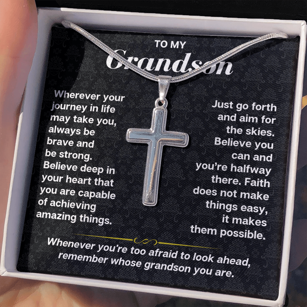 Jewelry To My Grandson - Personalized Artisan-Crafted Cross - Gift Set - SS178S