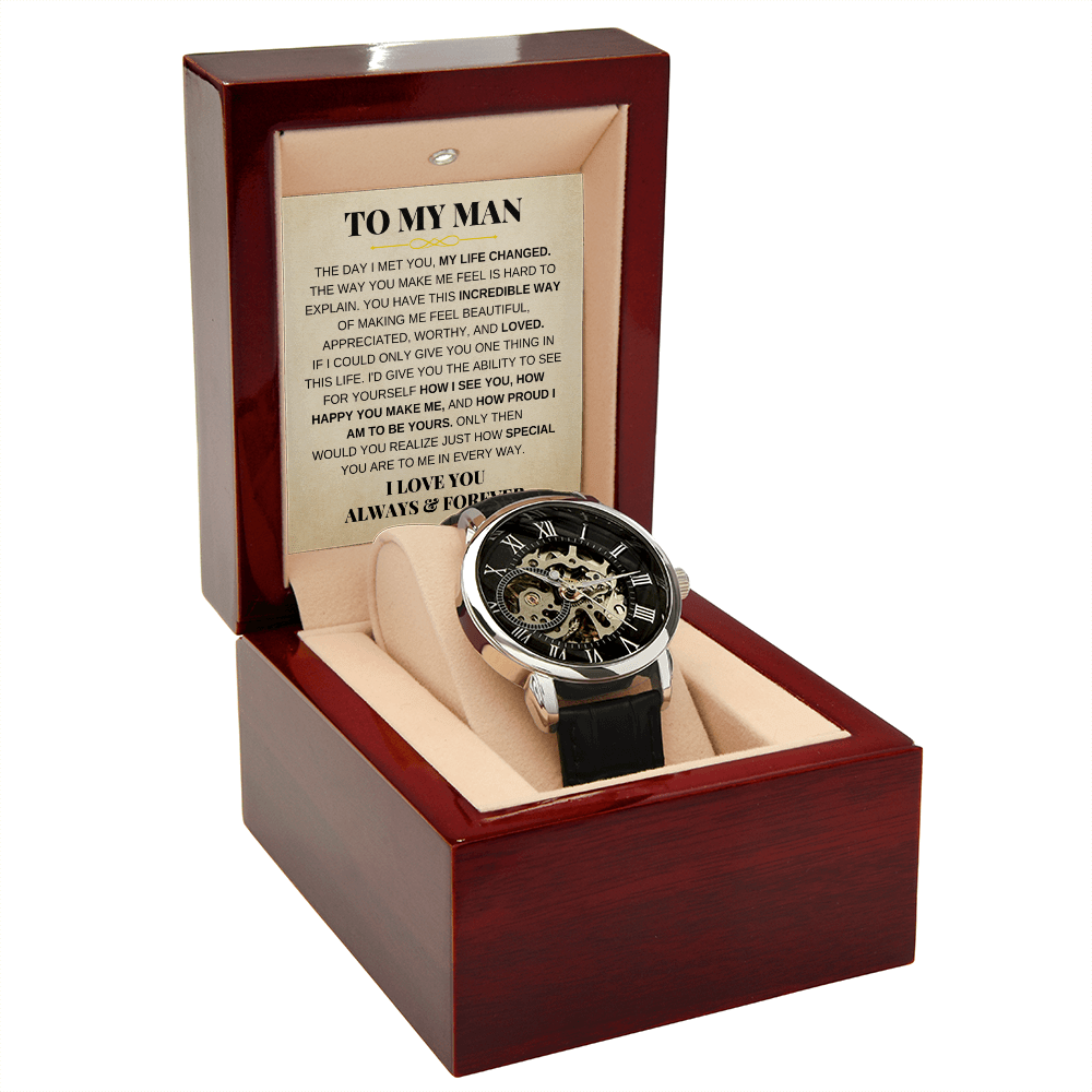 Jewelry To My Man - Premium Automatic Openwork Watch - Gift Set - SS166-OW
