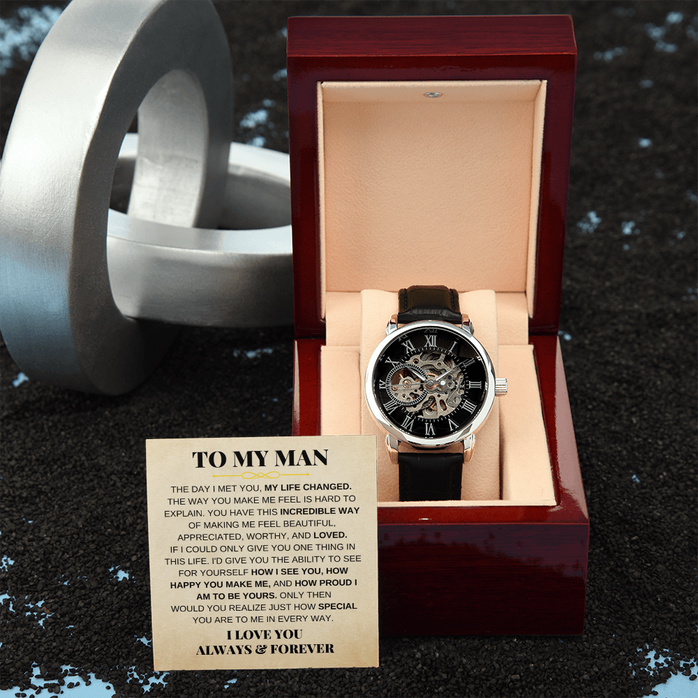 Jewelry To My Man - Premium Automatic Openwork Watch - Gift Set - SS166-OW