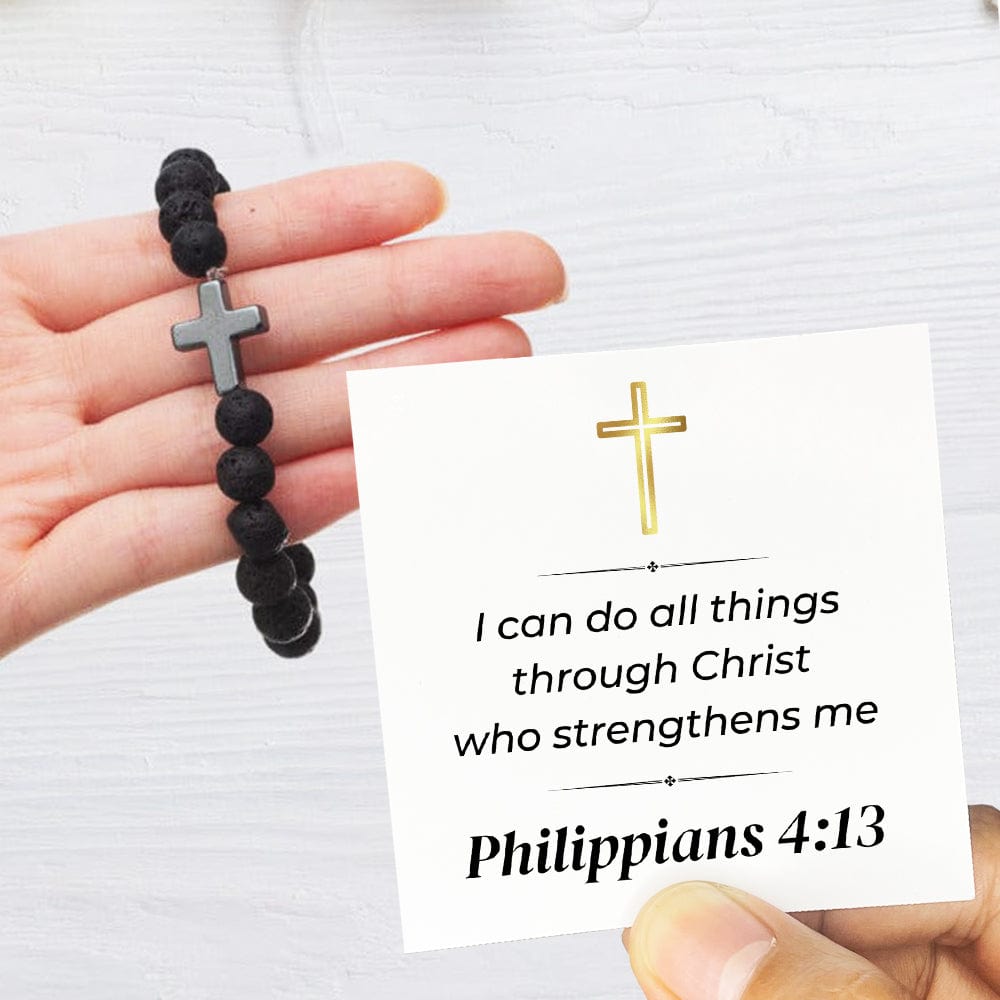 Philippians 4:13 - Faith Cross - Volcanic Stone Bead Unisex Bracelet (AS06)